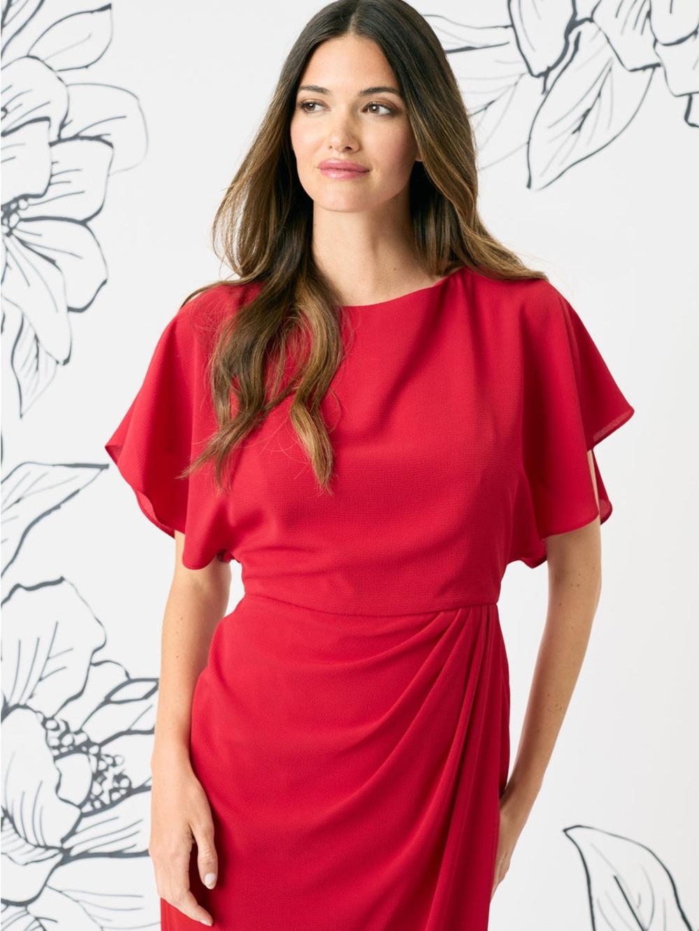 Maggy London Julietta Red Flutter-Sleeve Midi Dress